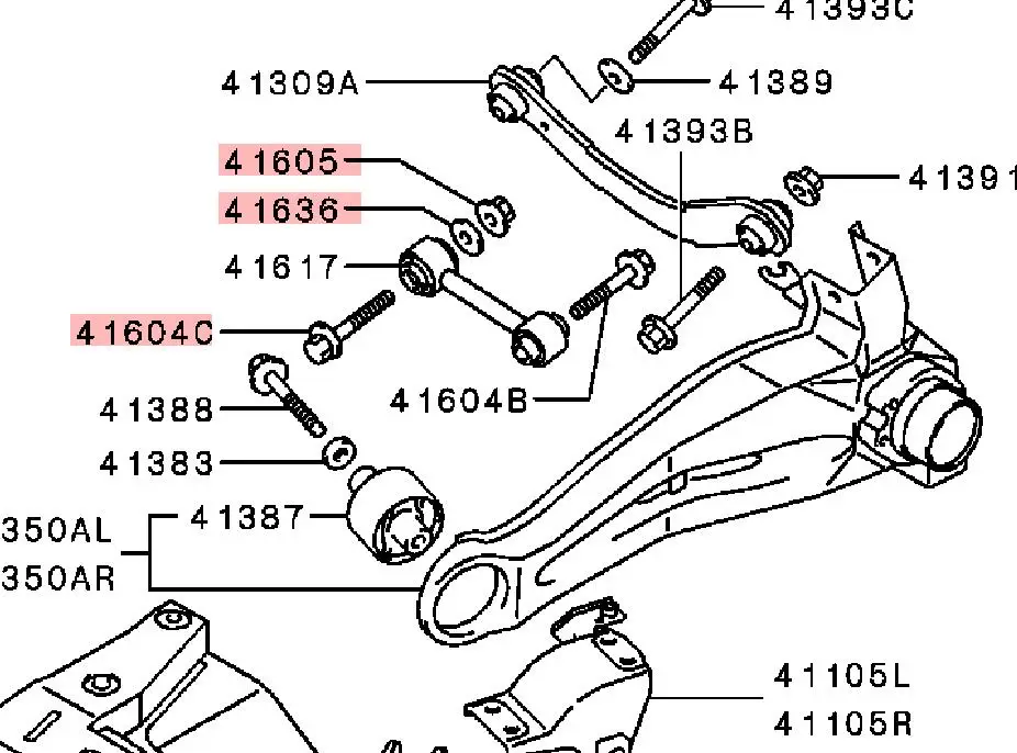 Outlander1 CU0W LANCER CA CB CK CJ CS0A COLT BOLT,NUT,PLATE,REAR SUSP ASSIST LINK