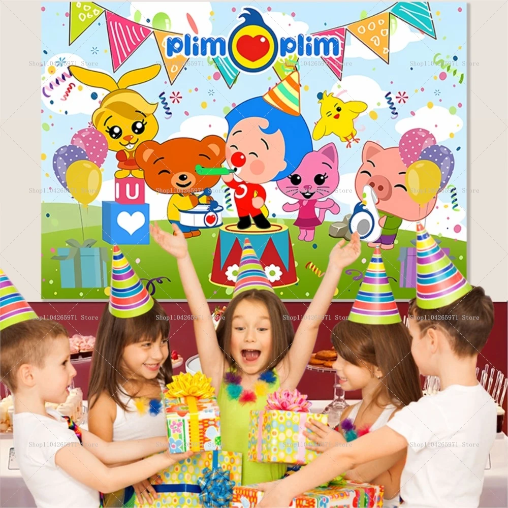 Cartoon Plim Hintergrund Kinder 1. Geburtstag Baby Bad Cartoon Schwein Foto Regenbogen Hintergrund Party Supplies Dekoriertes Banner