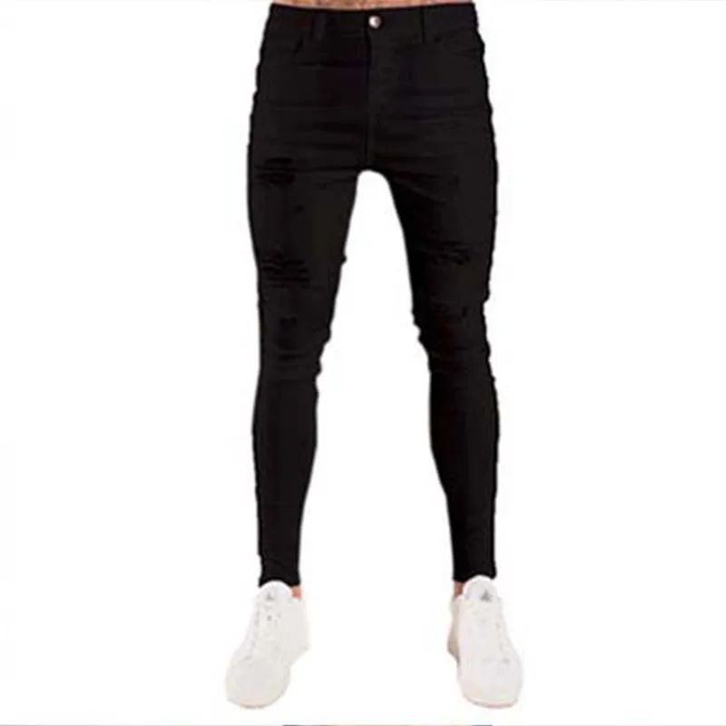 2024 Spring Autumn Daily Casual Jeans Ripped Solid Color Tight Stretch Pants Cycling Men Sports Jeans Street Fashion Men\'s Wear