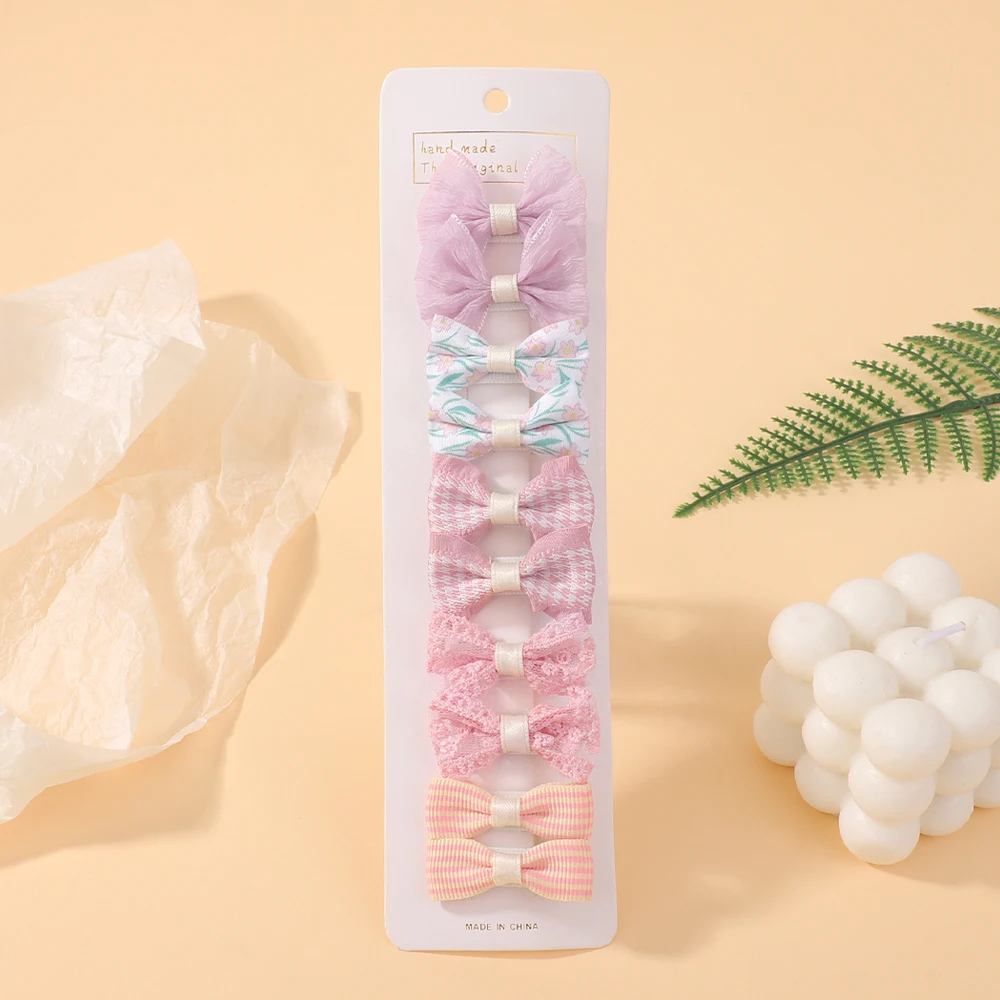10-teiliges Blumen-Schleifen-Haarspangen-Set für Babys, Kleinkinder, Winter-Druck, Haarnadel, Mini-Baumwollspitze, handgefertigt, Kinder-Haar-Accessoires – Detail 7