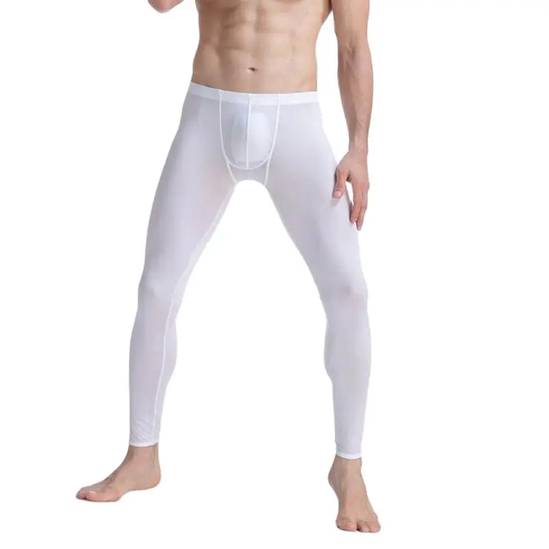 Male Thermal Underwear Bottom Mens Leggings Sexy Thermo Elastic Silky Translucent Pajamas Fitnes Ropa Interior Termica De Hombre