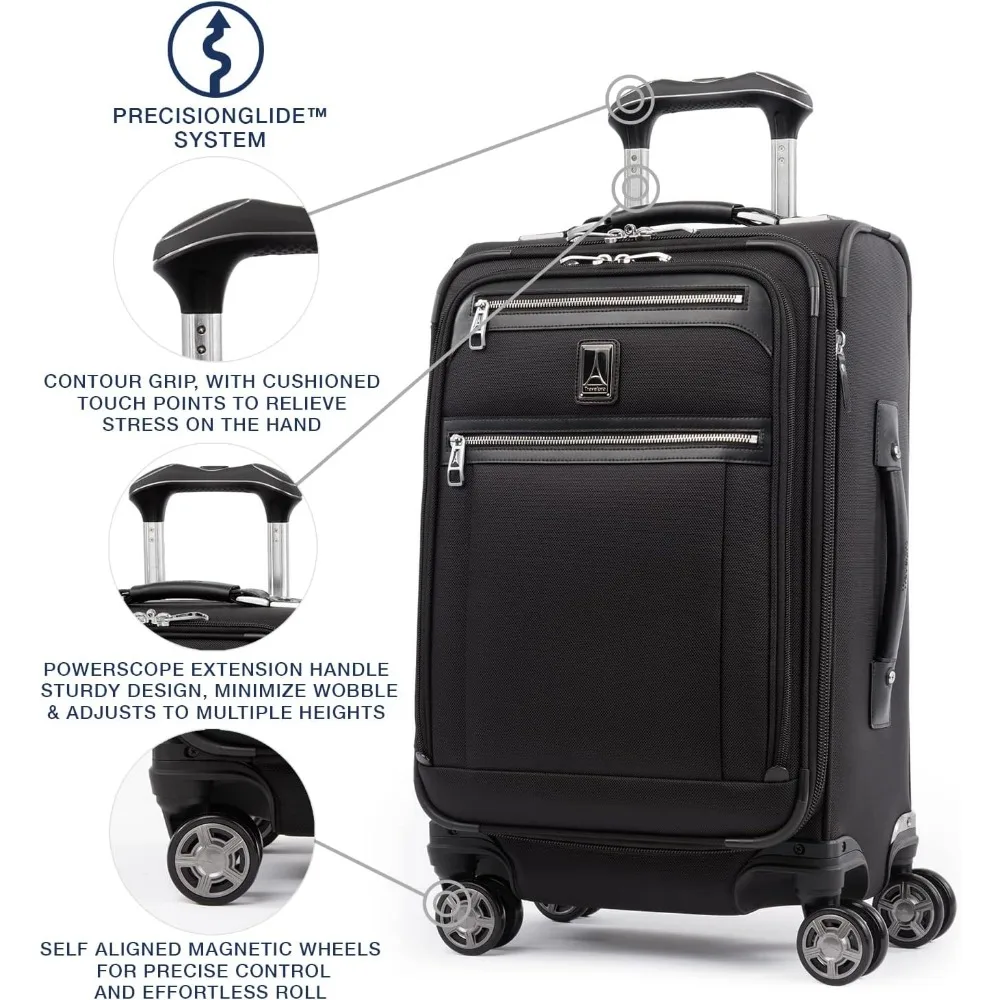 Expandable 8-Wheel Spinner Carry-On Luggage with USB Port, Unisex, Softside Suitcase, Shadow Color, Travel Companion