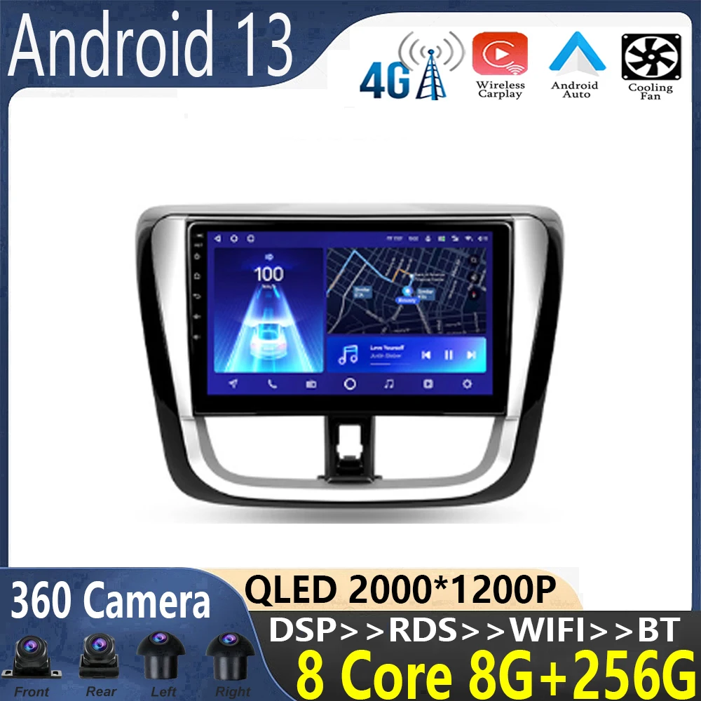 

9 inch For Toyota Vios /Yaris L 2016-2019 android 13 Car Radio Multimedia Video Player Navigation 2 din auto wireless adapter