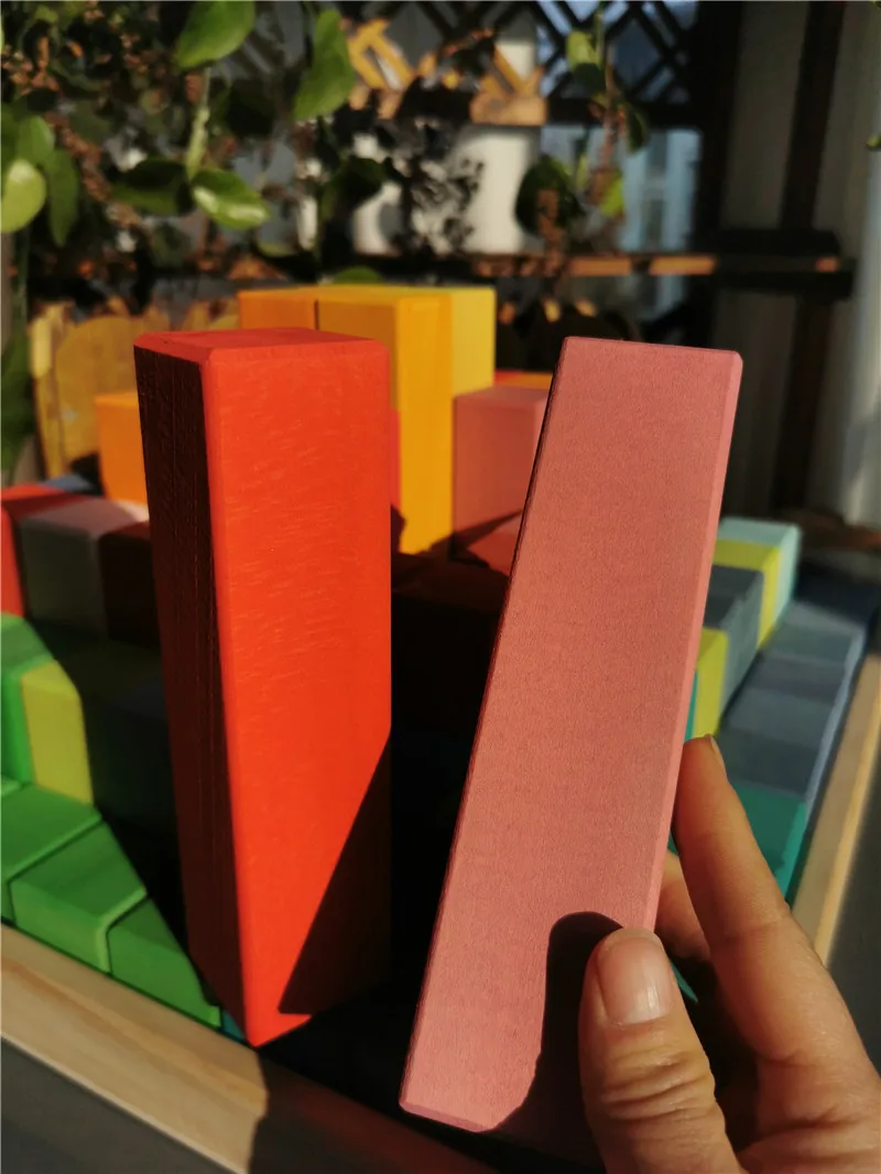 100pcs Large Wooden Building Toys Basswood Rainbow Pyramid Stacking Blocks for Kids Creative Play