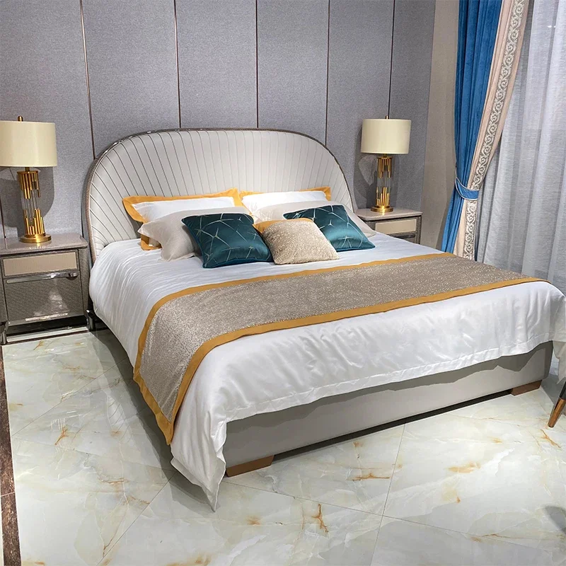 Modern Double Bedroom Furniture Set Leather Upholstered Luxury Queen King Size Bed