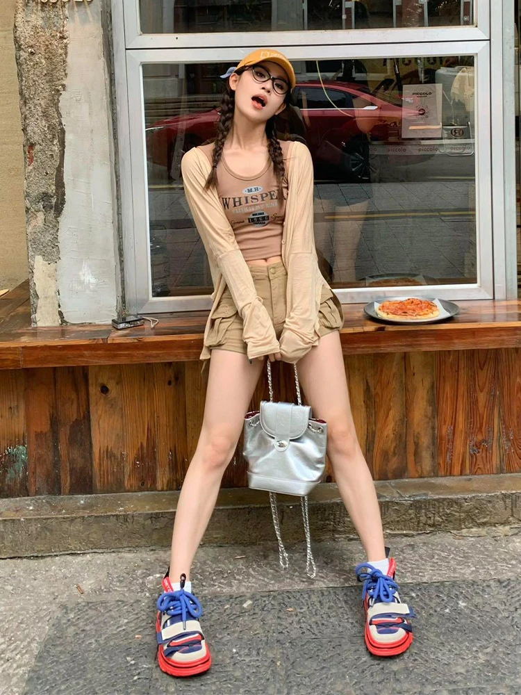 

Spicy Girl Style Letter Shirt Vest Shorts Three Piece Set Spring 2026 Fashion Trend HZVZ Brand Women's Short Sleeve round Neck