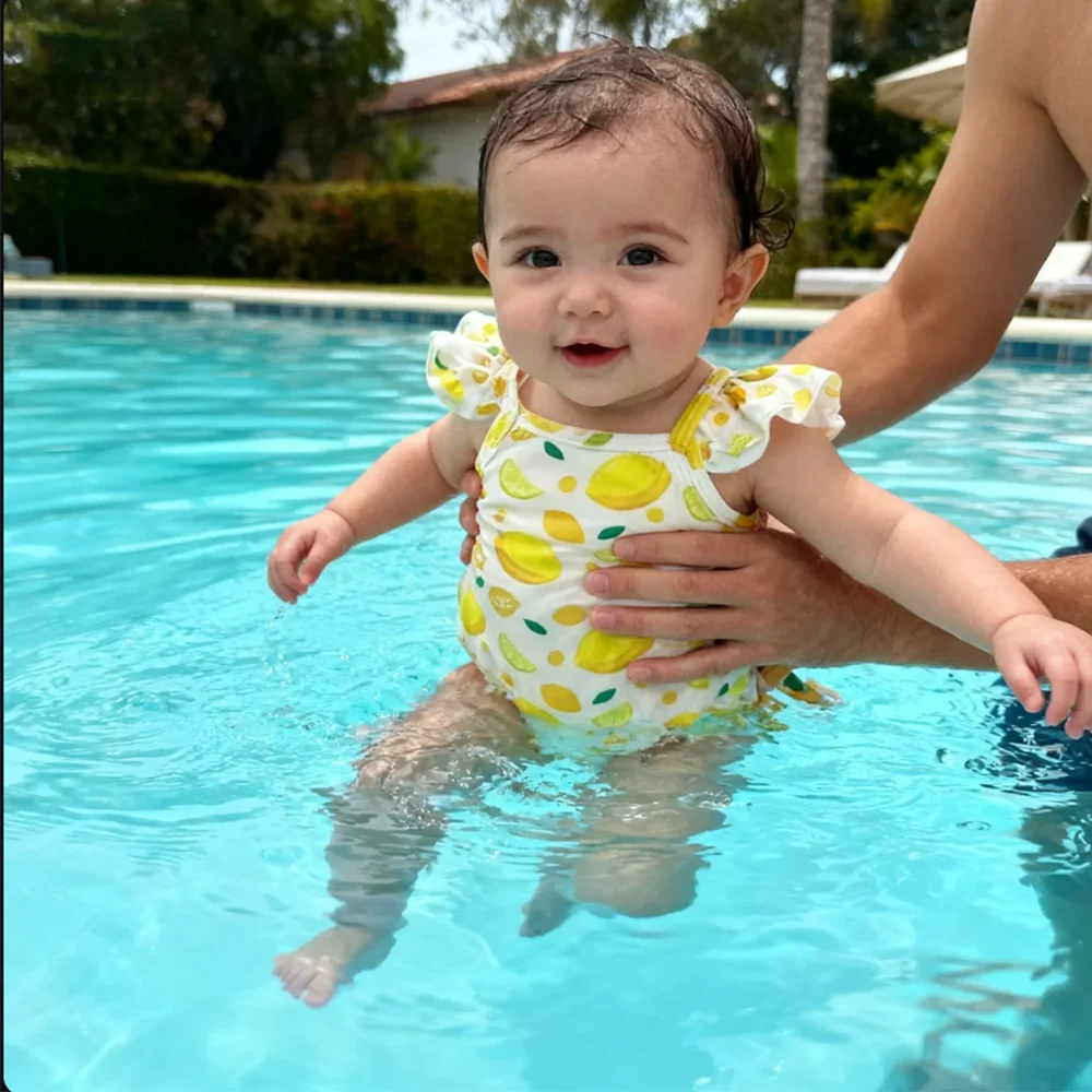 

& New summer refreshing and soft one-piece swimsuit cute baby girl fruit & printed suspender baby swimsuit