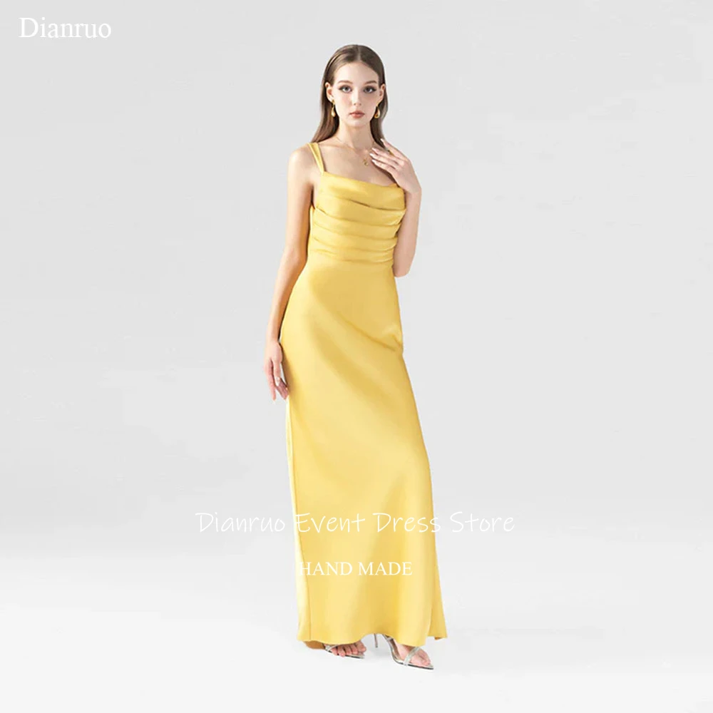

Dianruo Backless Straight Evening Dresses Side Slit Sleeveless Satin Robe De Soirée Femme Ruched Maxi Robes De Soirée Customized
