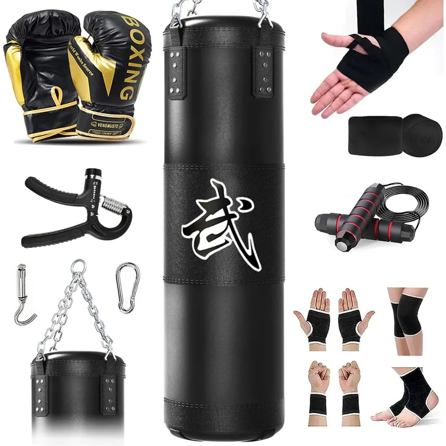 4 Fuß schweres Boxsack-Set für Erwachsene mit 12-Unzen-Boxhandschuhen und MMA-Karate-Kickbox-Trainingsgeräten für den Kampf im Heimstudio