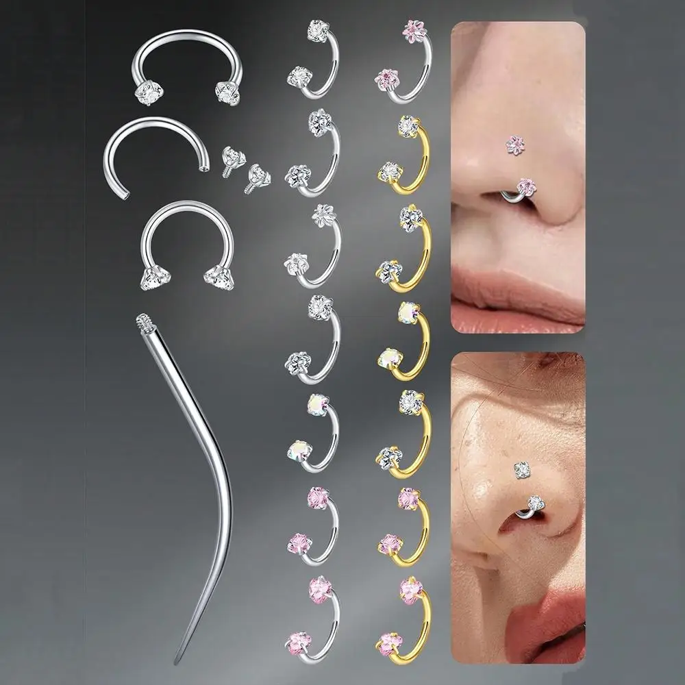 16G Love Star Cubic Zirconia Piercing Septum Anéis Anel de nariz de aço inoxidável Tragus Cartilage Helix Brincos com Pin de inserção