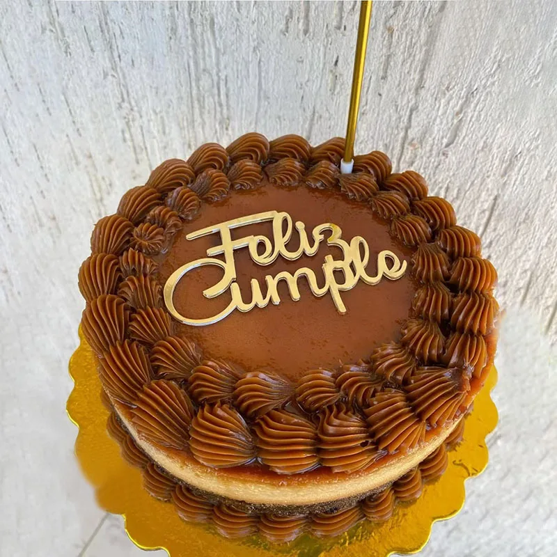 Adorno para tarta de Feliz Cumpleanos español, adorno acrílico dorado para tarta de feliz cumpleaños, suministros para fiesta de cumpleaños, decoraciones para pasteles, 1 ud.