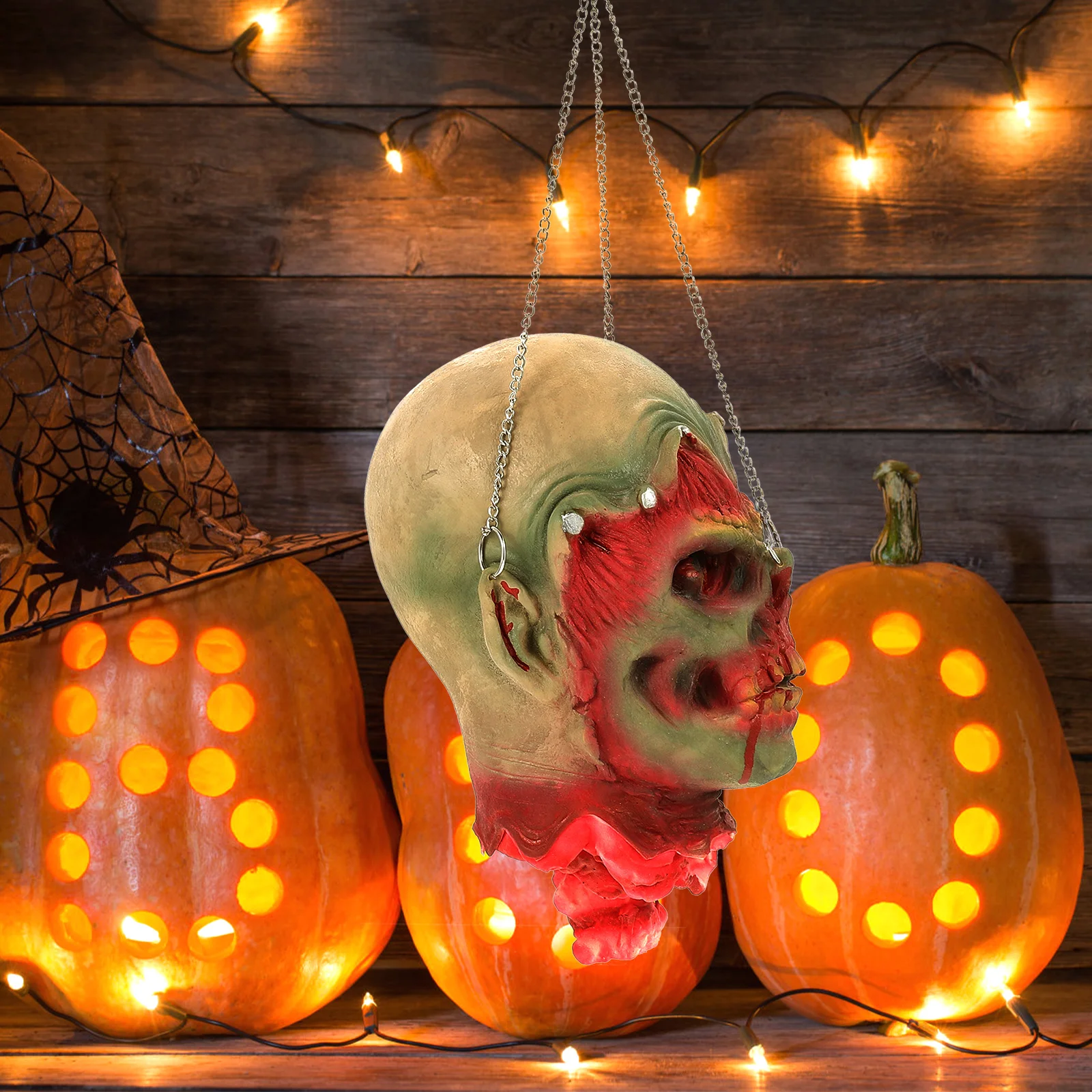 

Halloween Hanging Props Scary Simulated Human Head Decorations for Haunted House Party Supplies Sturdy Small Size