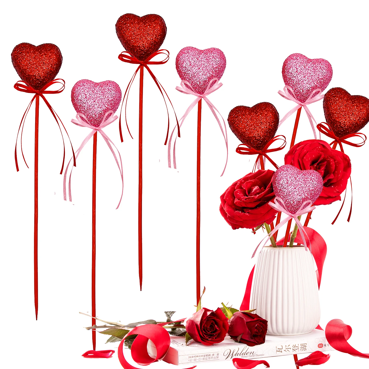 

10pcs Valentine's Day Theme Vase Arrangement Love Heart Style Adult Birthday Wedding Celebration Party Romantic DIY Decoration