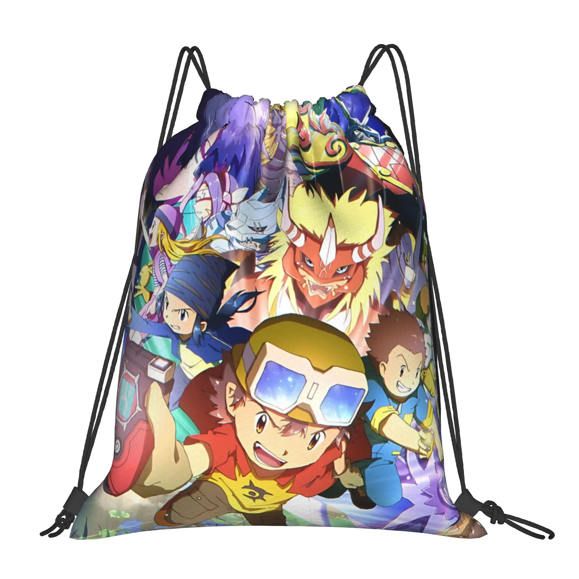 For travel Pouch Digital Monster  Kawaii Drawstring Bags Sports Shoe Clothes Storage Multi-function Teen Portable Rucksack