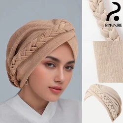 RIMAIRE Average Size Cotton Muslim Hat Hijab with Braid Decoration Islamic Hijabs for Woman Turbans for Women Instant Hijab Cap