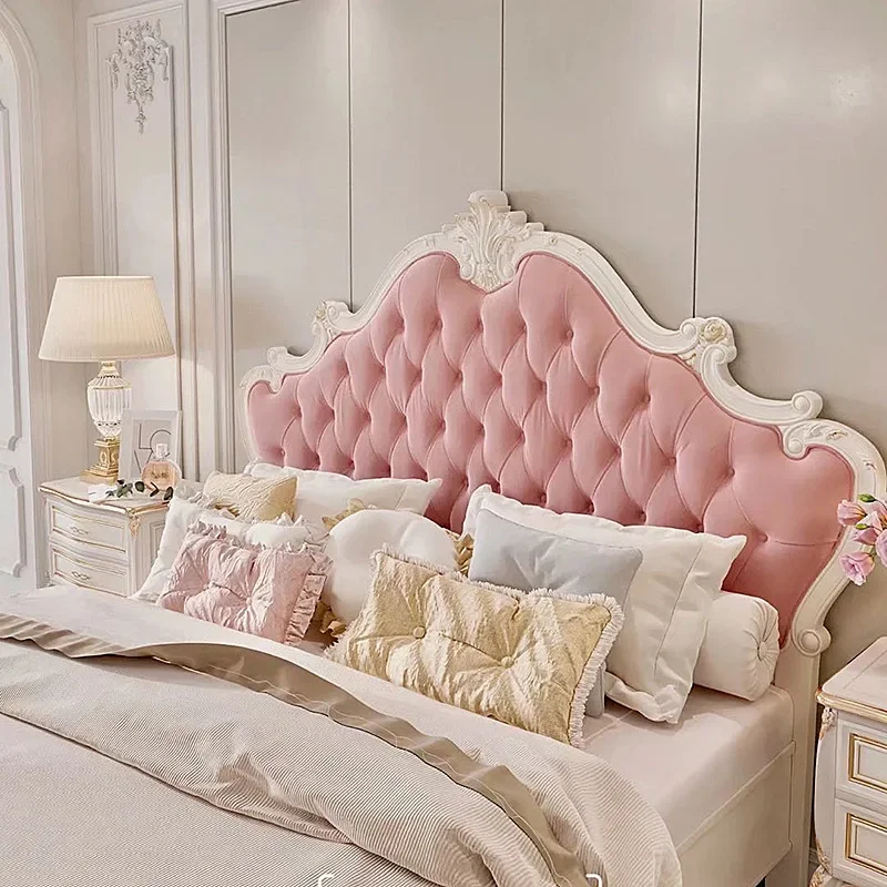 Factory Direct 2026 American rococo style light luxury 1.8 meters solid wood double bed combination, European simple villa luxur