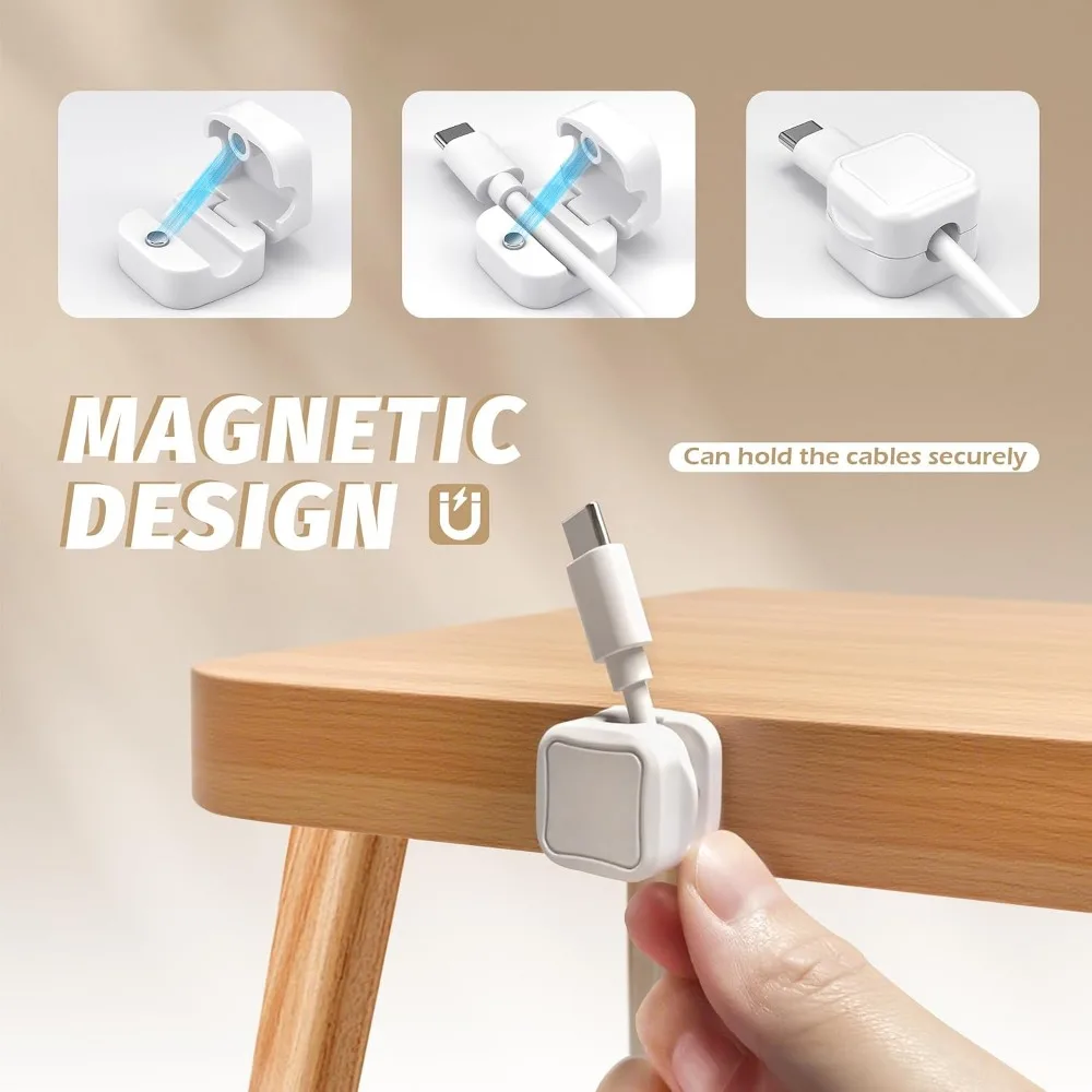 6 PCS Magnetic Cable Clips Cord Organizer Holder for Home Desk Nightstand Car Wall - White view 3