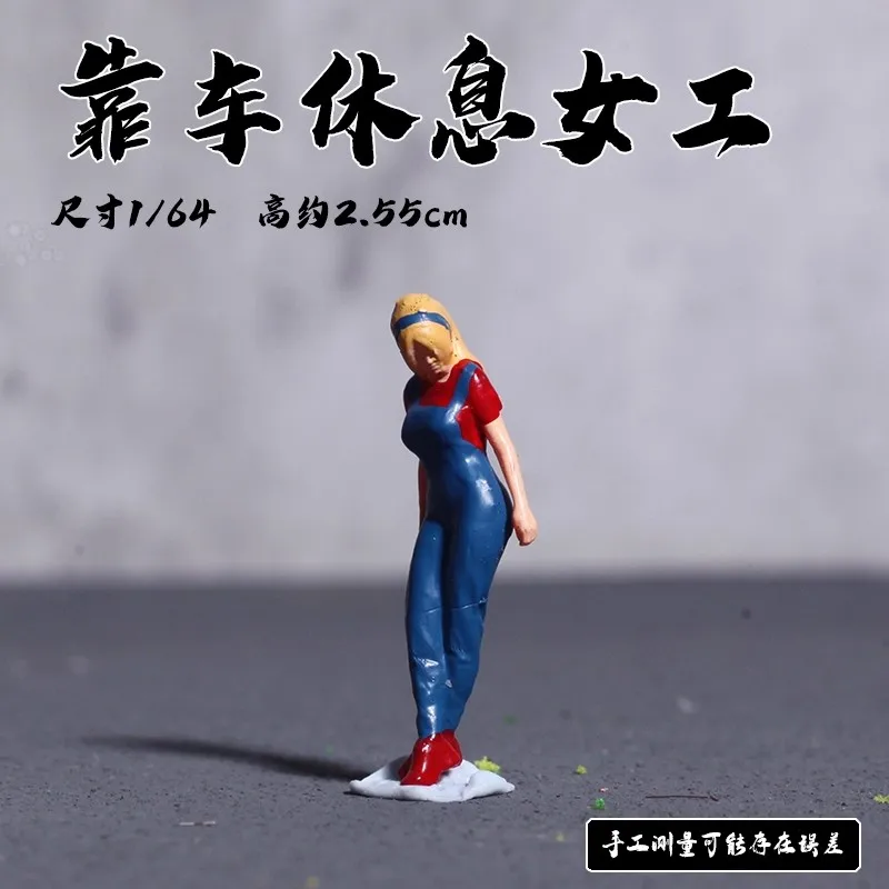 1/64 Veelzijdige pop automodel Miniatuur scène Foto Prop Reparatie Monteur Motorfiets Meisje Beeldjes Diorama