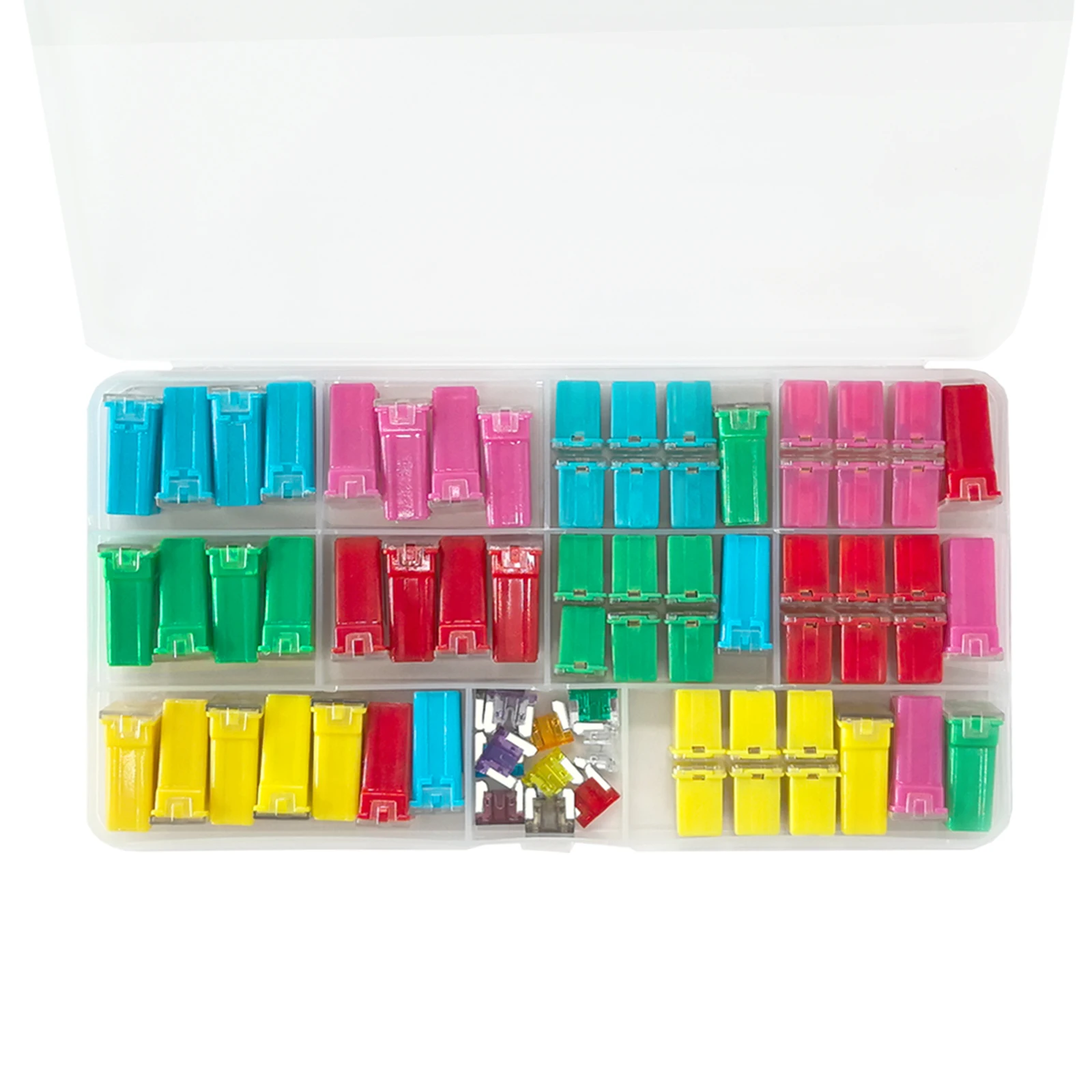 

71pcs Blade Jcase Car Fuse Assortment Kit Mini Fuses Low Tall Standard Profile Fuses 5A-30A 20A-60A for Toyota Chevy Ford Car RV