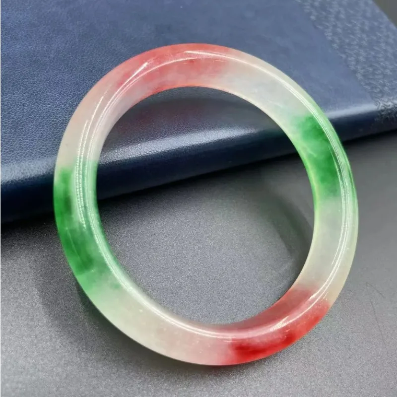 

Exquisite and Fashionable High Ice Red and Green Flower Flat Strip Bracelet, Classic Retro Jade Bracelet