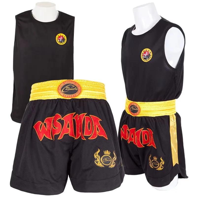 Muay Thai Shorts MMA T Shirt Kungfu Wushu Clothing Martial Arts Sanda Rashguard Boxing Pants Men Women Kids Performance Costume