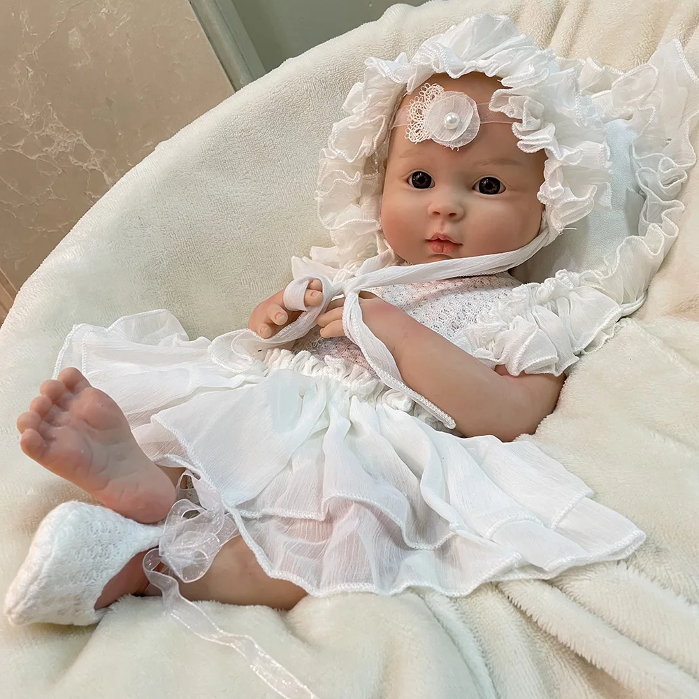 

Attyi 18inch Full Body Solid Silicone Baby Girl Reborn Doll Handmade Painted Silicone Newborn Dolls bebê reborn de olho aberto