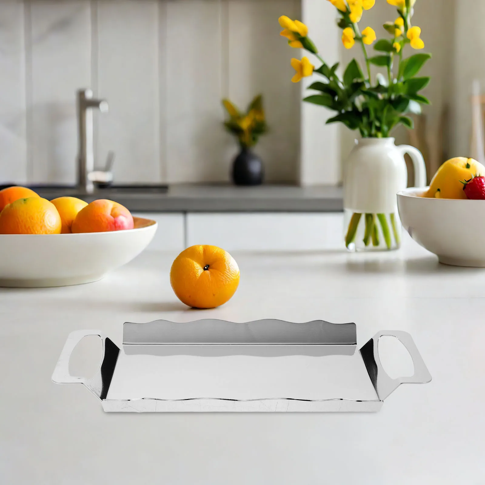 

Stainless Steel Serving Tray Rectangle Snack Tray Buffet Platter Silver Coffee Table Organizer Wedding Party Bbq Serving Platter