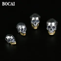 BOCAI Real S925 Silver Personalized Skull Mini Pendant for Men and Women INS Gothic Trend Jewelry