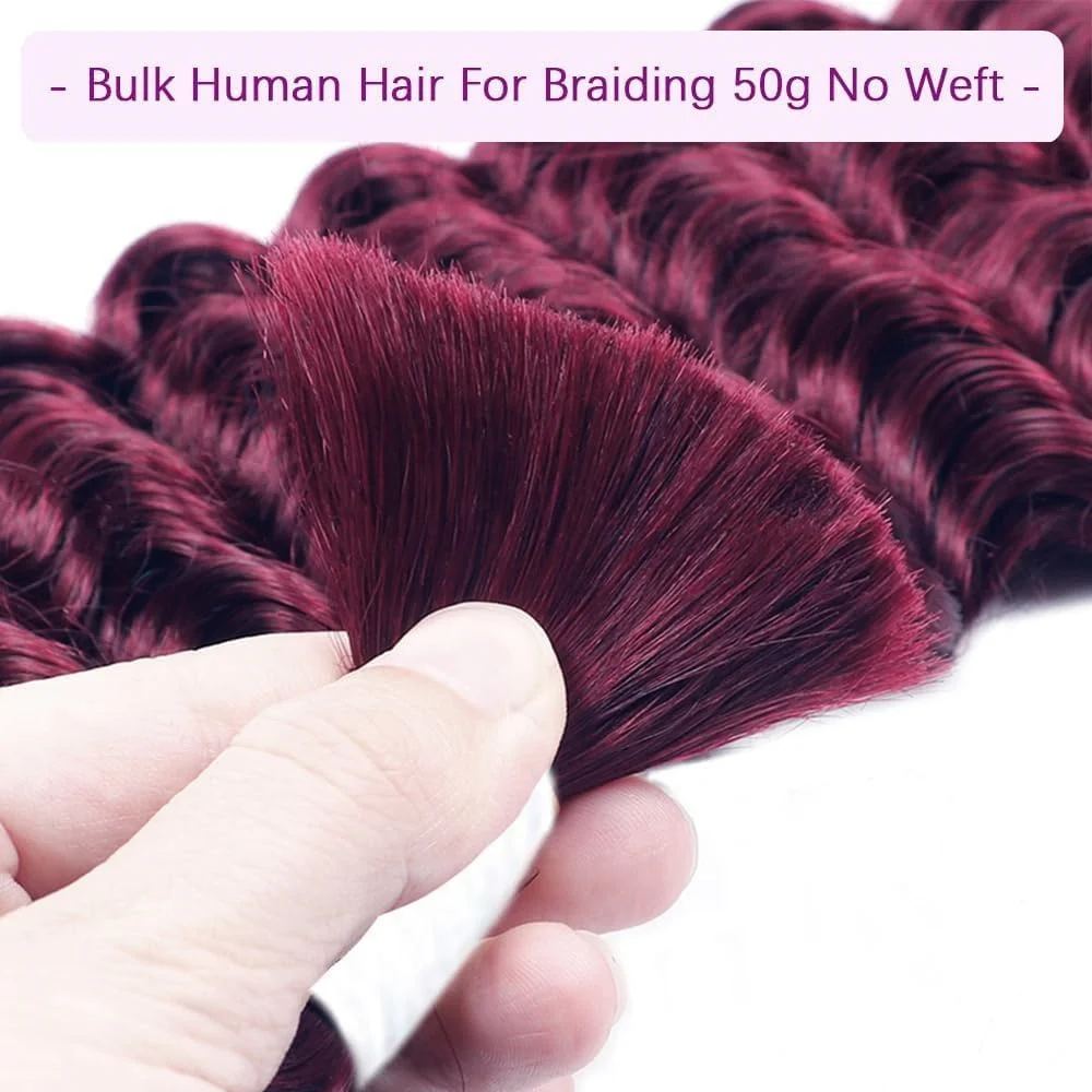 Burgundy Deep Wave Bulk Human Hair For Braiding No Weft 99J Deep Curly Braiding Hair Extensions  Brazilian Virgin Human Hair