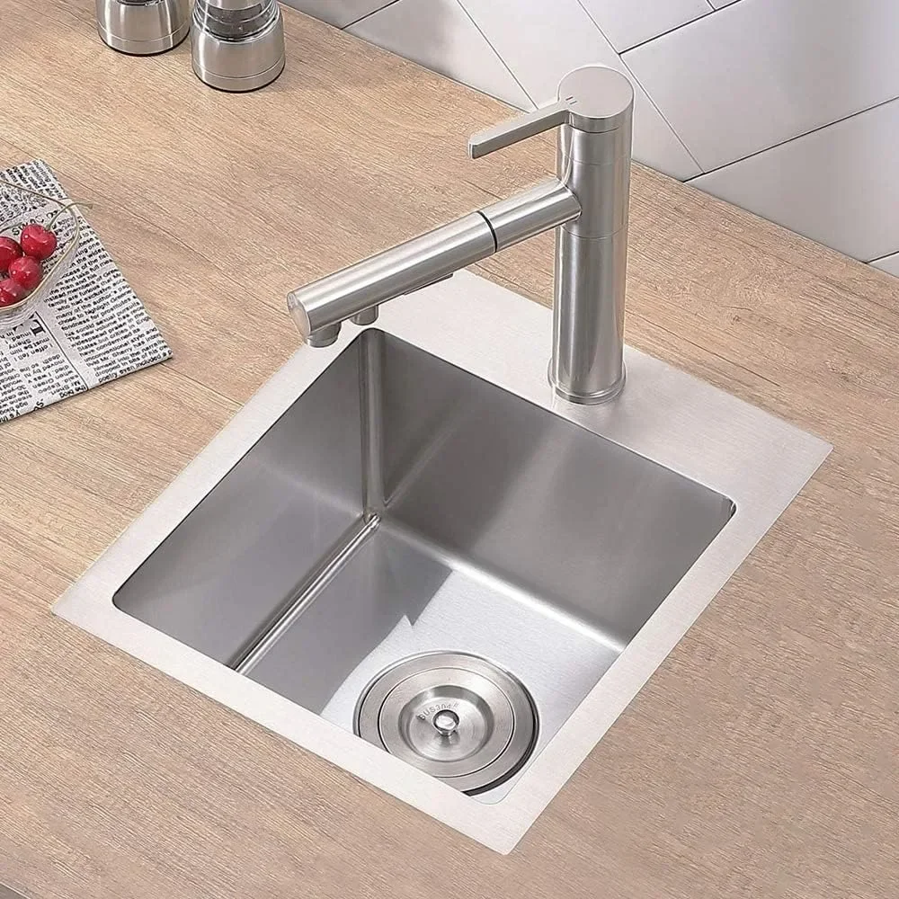 Imagem -02 - Topmount Pequena Pia de Cozinha Artesanal Gota Bar Wet Sink Escovado Níquel Prep rv 13x15 Aço Inoxidável