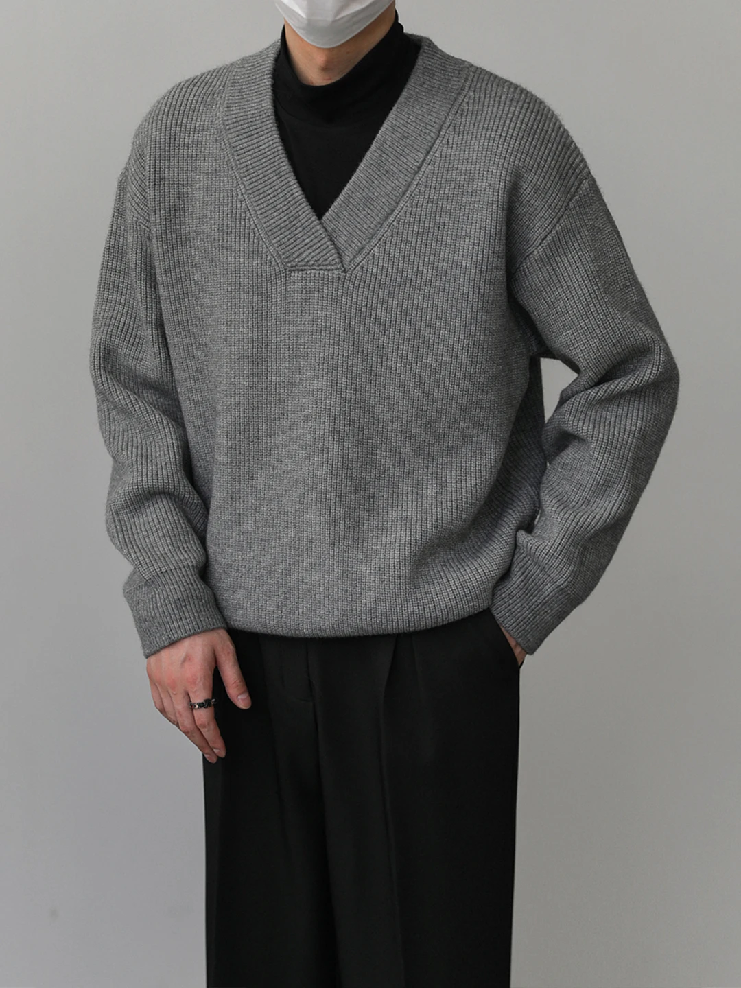 

Loose Fit Men's Long Sve Knitwear V-Ne Pullover Sweater Comfortable Breathable Polyester Fiber Casual Commute Wear