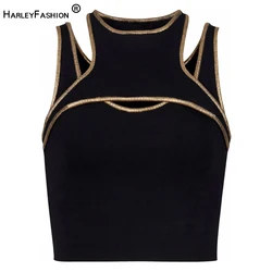 HarleyFashion Wholeasle New Season Summer Contrast-trim Women Short Knitted Crop Top