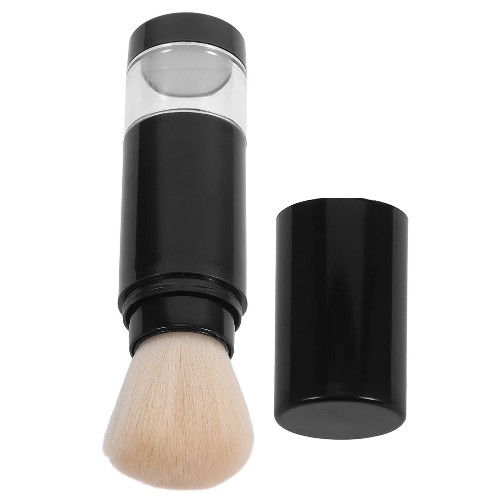 Brocha de Maquillaje Retráctil Portátil con Botón, Botella Recargable Negra para Polvo Suelto, Brocha para Base y Rubor, Aplicador Compacto en Spray