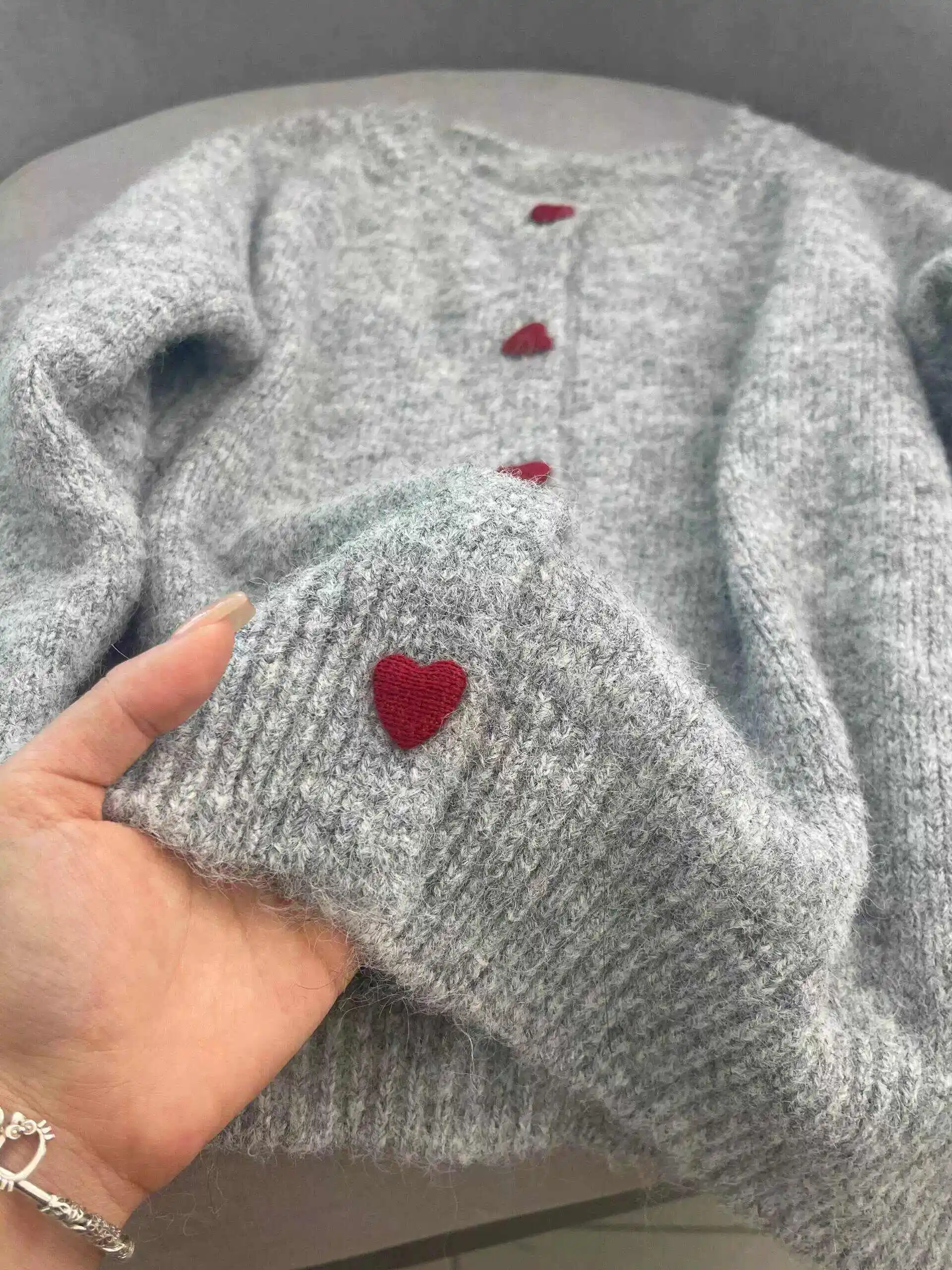 Vrouwen Grijs O-hals Vest Gebreide Trui Harajuku 2000s Vintage Y2k Oversize Lange Mouwen Patchwork Kasjmier Truien Kleding