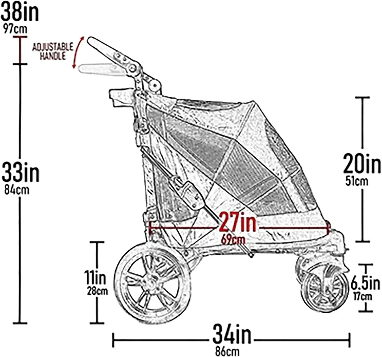 NO-Zip Pet Stroller with Dual Entry, Push Button Zipperless Entry for Single or Multiple Dogs/Cats, No Need to Lift Pet, USA