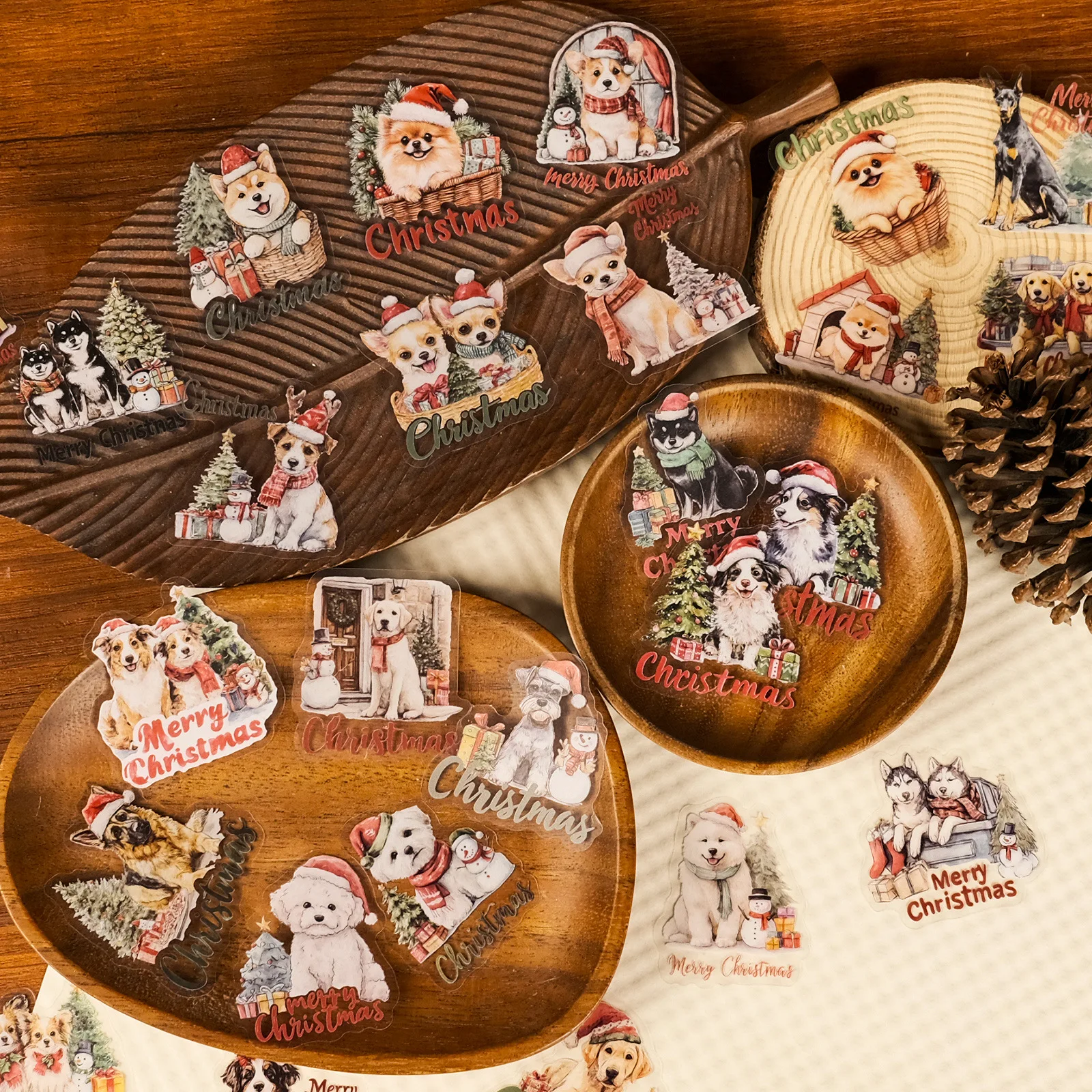 56 قطعة من ملصقات الرسوم المتحركة على شكل كلب عيد الميلاد، مادة PET شفافة، ملصقات تزيين للثلاجة في العطلات #2