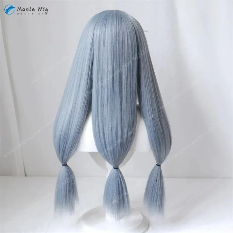 أنيمي تأثيري قبل تصميمها 3 الضفائر طويلة أزرق رمادي ماهيتو مقاومة للحرارة الشعر الاصطناعية هالوين الباروكات + غطاء شعر مستعار