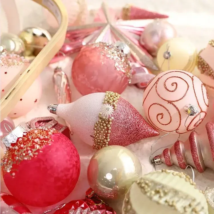 Pink Christmas Ball Decoration Christmas Tree Hanging Pendant Special-shaped Plastic Ball New Year Christmas Spheres Home Gifts