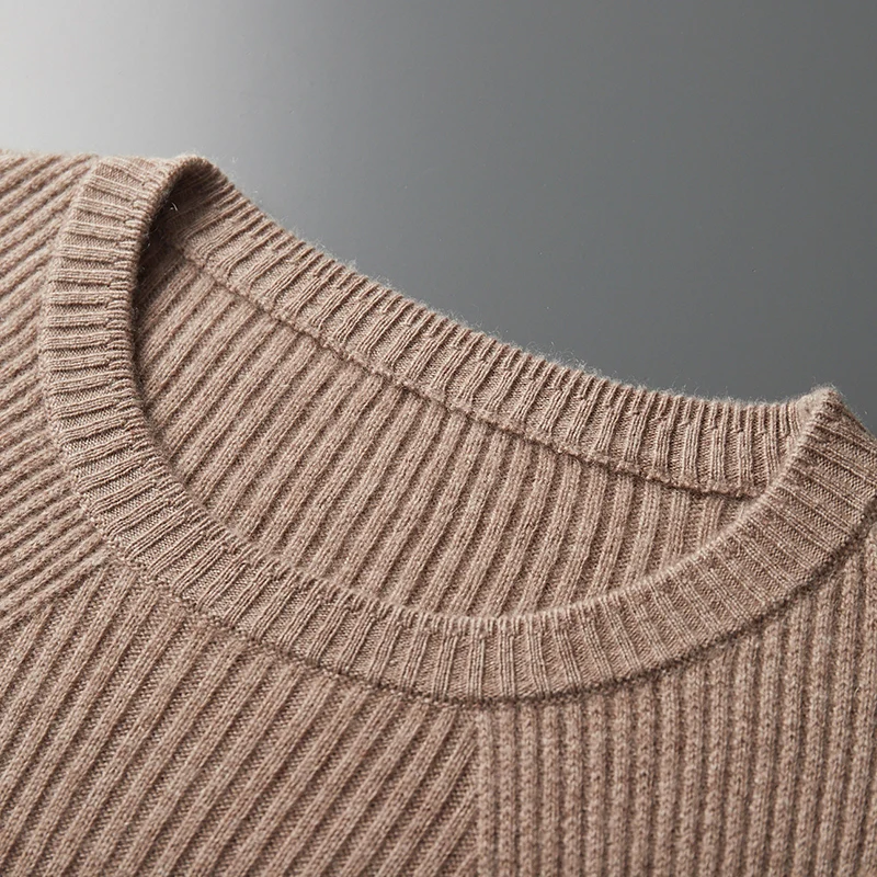 

Men's Autumn and Winter Thick 100%Pure Cashmere O-Neck Pullover Sweater Diagonal Casual Long Sleeved Knitted Men's Clothing Tops