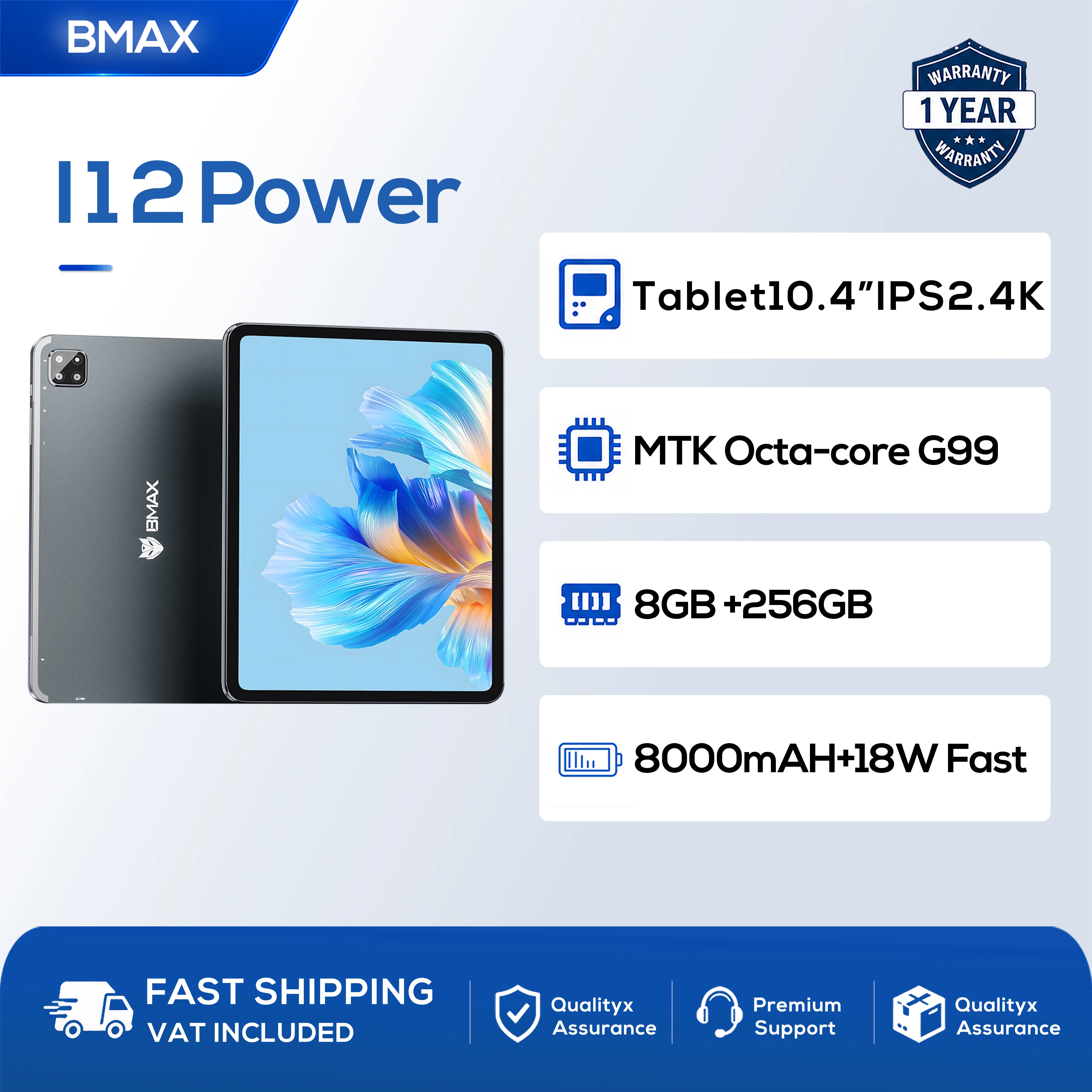 Bmax I12 Power Tablet PC (8+16)Gb Ram 256Gb Rom 4G LTE 11,4″ 2,4K IPS 90Hz Mediatek Helio G99 Android 15