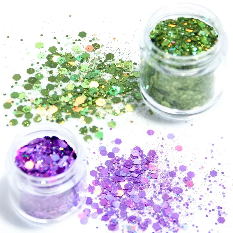 Holographische Nagel Glitter Laser Hexagon Chunky Mixed Größe Nail art Flakes Schillernden DIY Zubehör Gel Polnischen Maniküre Dekore – Detail 5
