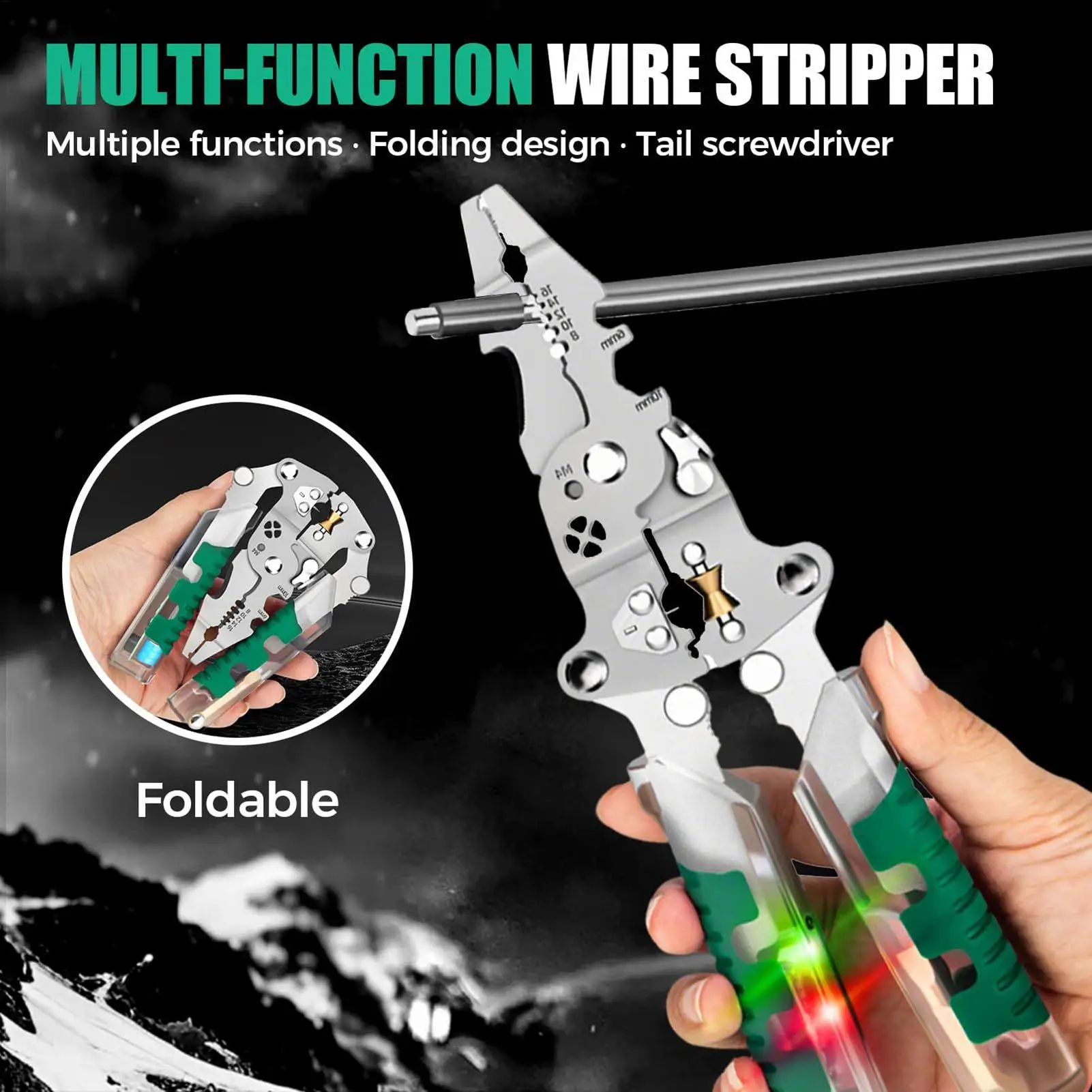 Pelacables, alicates pelacables, probador de voltaje profesional plegable multifuncional para reparar prensado de precisión