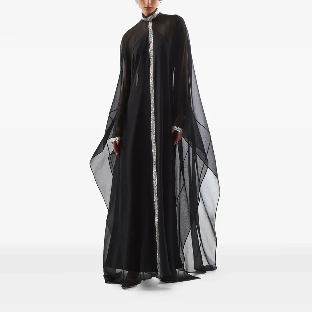 

Черные длинные вечерние платья с высоким воротником по индивидуальному заказу, элегантные платья для выпускного вечера для торжественных случаев, кристаллы 2025 года, платья для выпускного вечера длиной до пола