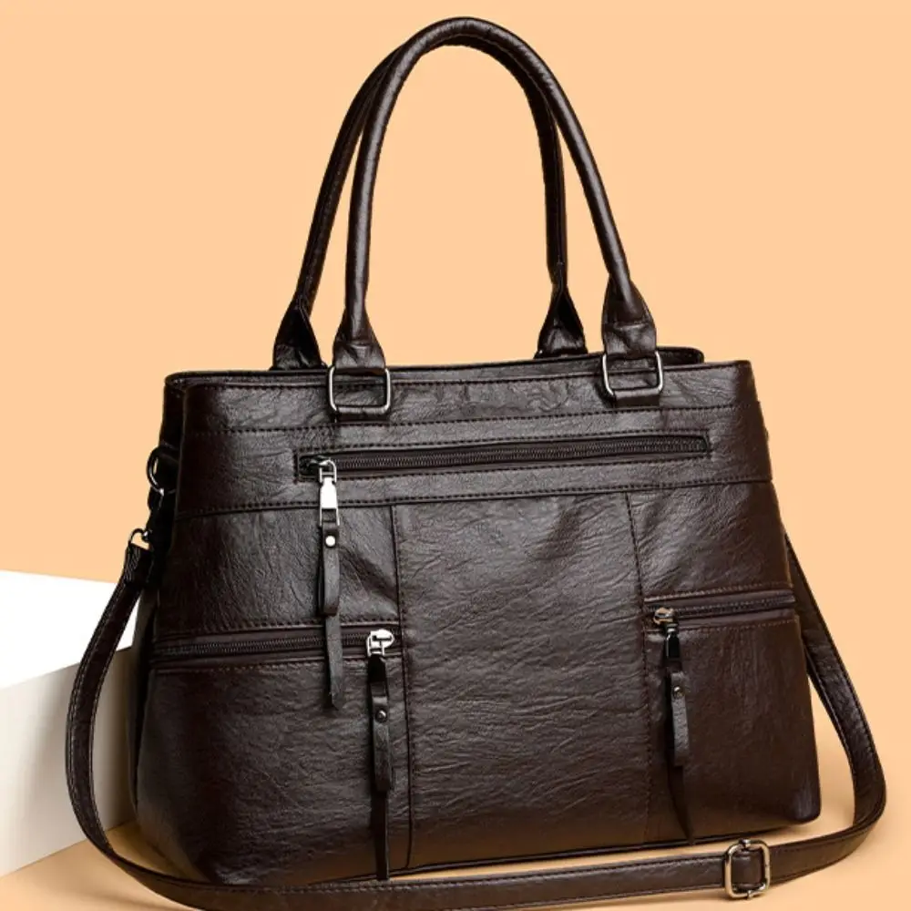 Retro Large Capacity Underarm Bag Soft Leather Solid Color Boston Bag Cross Mom Bag Female