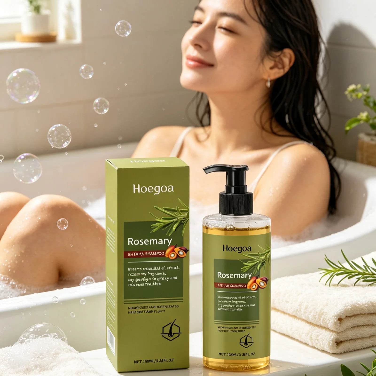 Hoegoa Rosemary Batana Shampoo Soothing Dryness Scalp Strengthen Roots Repair Split Ends Enhance Shine Hair Care Shampoo 100ml