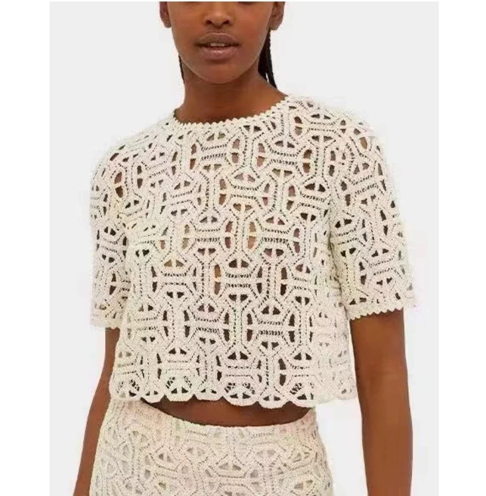 Crochet Lace ins summer cotton skirt clothing with tassel square shape dress fabric DIY women\'s cotton embroidered lace hollow