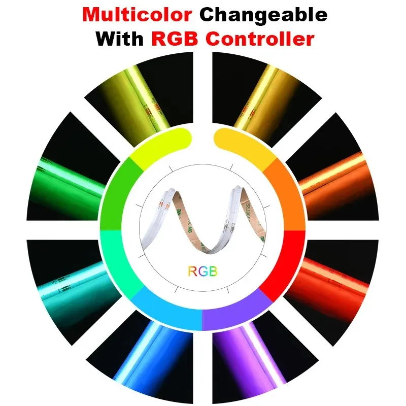 Hot Sale Dotless RGB Dimmable 12v 24v 10mm 8mm 576leds/m FCOB Led Tape Flexible RGB Cob Led Strip Light view 2