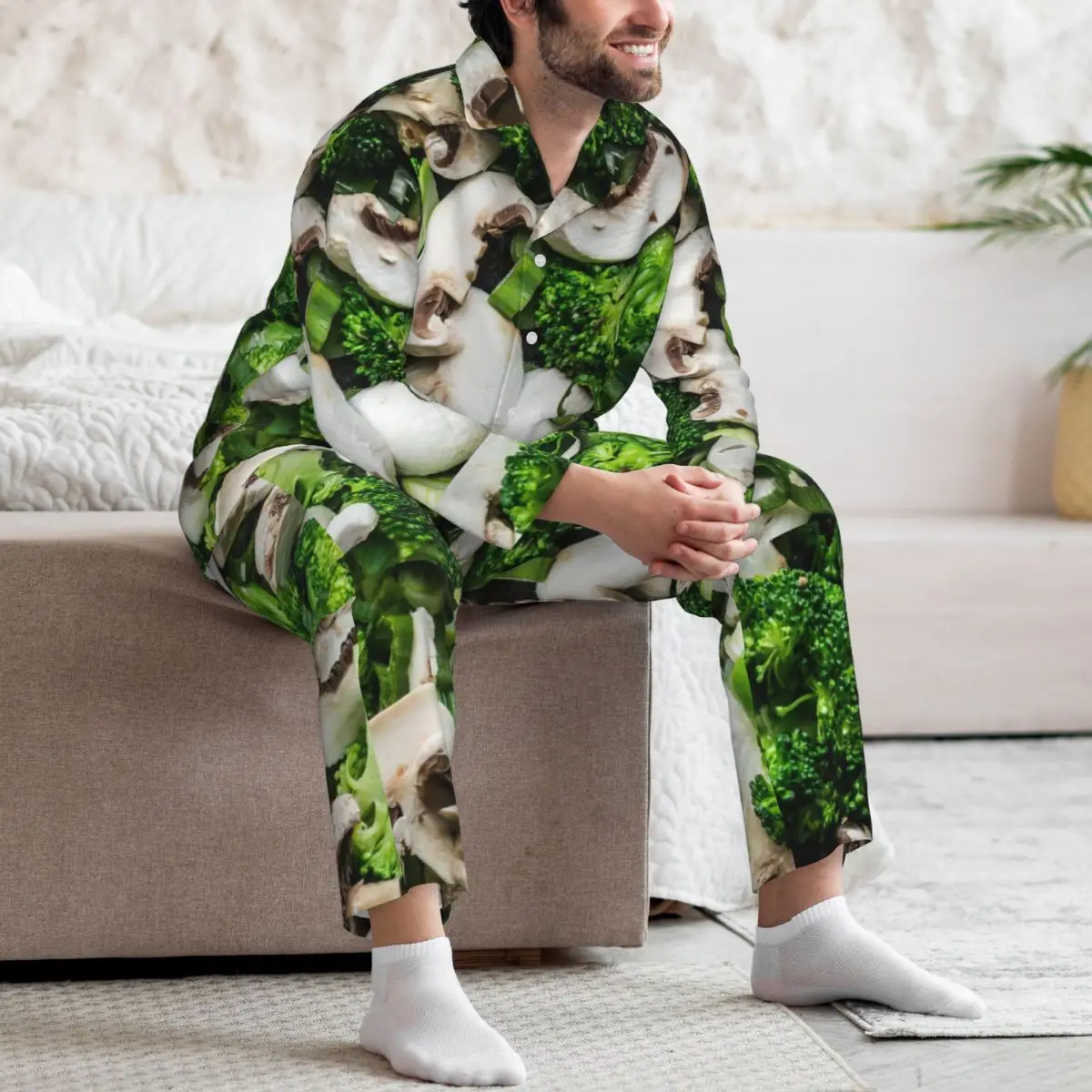 Costumes de brocoli à manches longues pour hommes, pyjamas pour la maison, chambre plus lente, automne et hiver