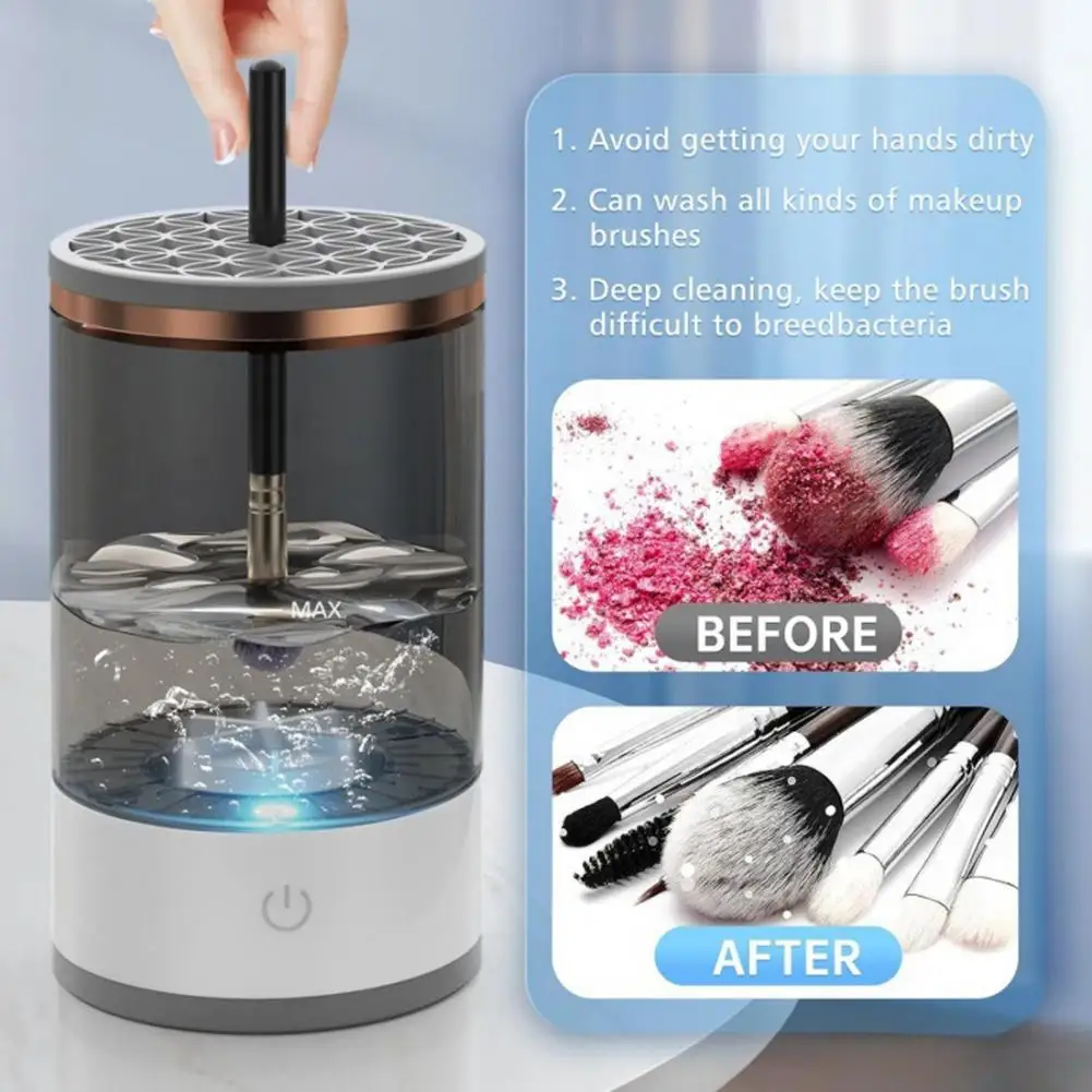 Limpiador de cepillos eléctrico Limpiador de brochas de maquillaje eléctrico automático con carga USB Belleza multifuncional para portátiles para cepillos