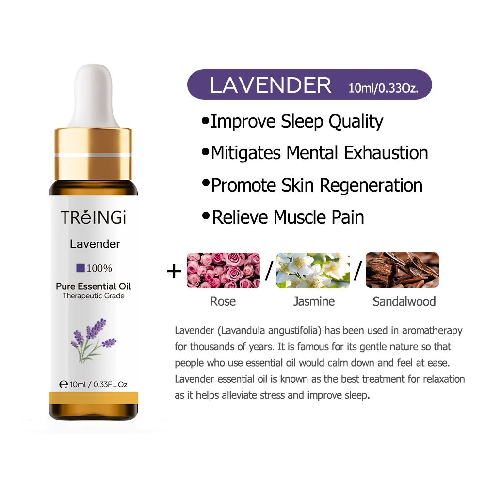 10ml with Dropper Pure Natural Lavender Essential Oil Diffuser Eucalyptus Neroli Jasmine Mint Geranium Rose Tea Tree Aroma Oil